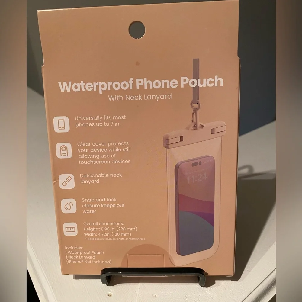 Universal Waterproof Phone Pouch with Neck Lanyard - Peach